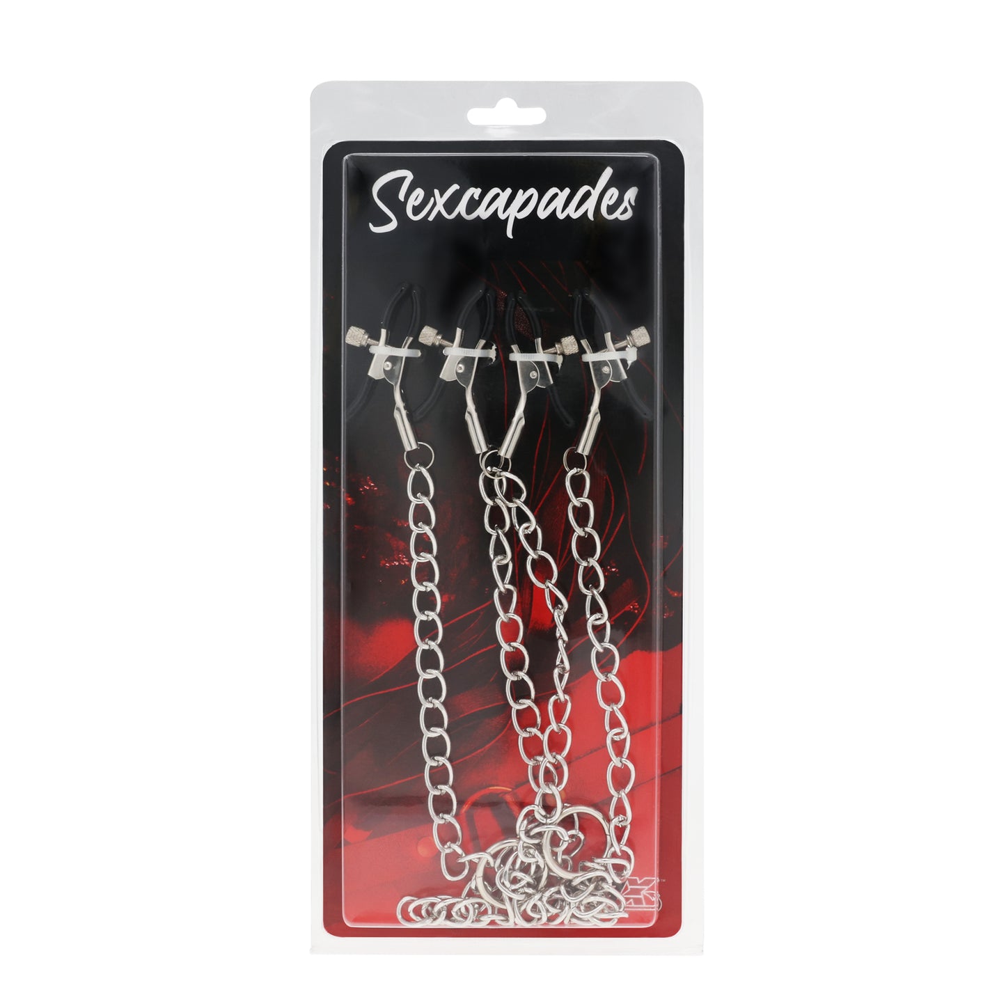 SEXCAPADES NIPPLE CLAMPS AND LABIA CHAIN SILVER