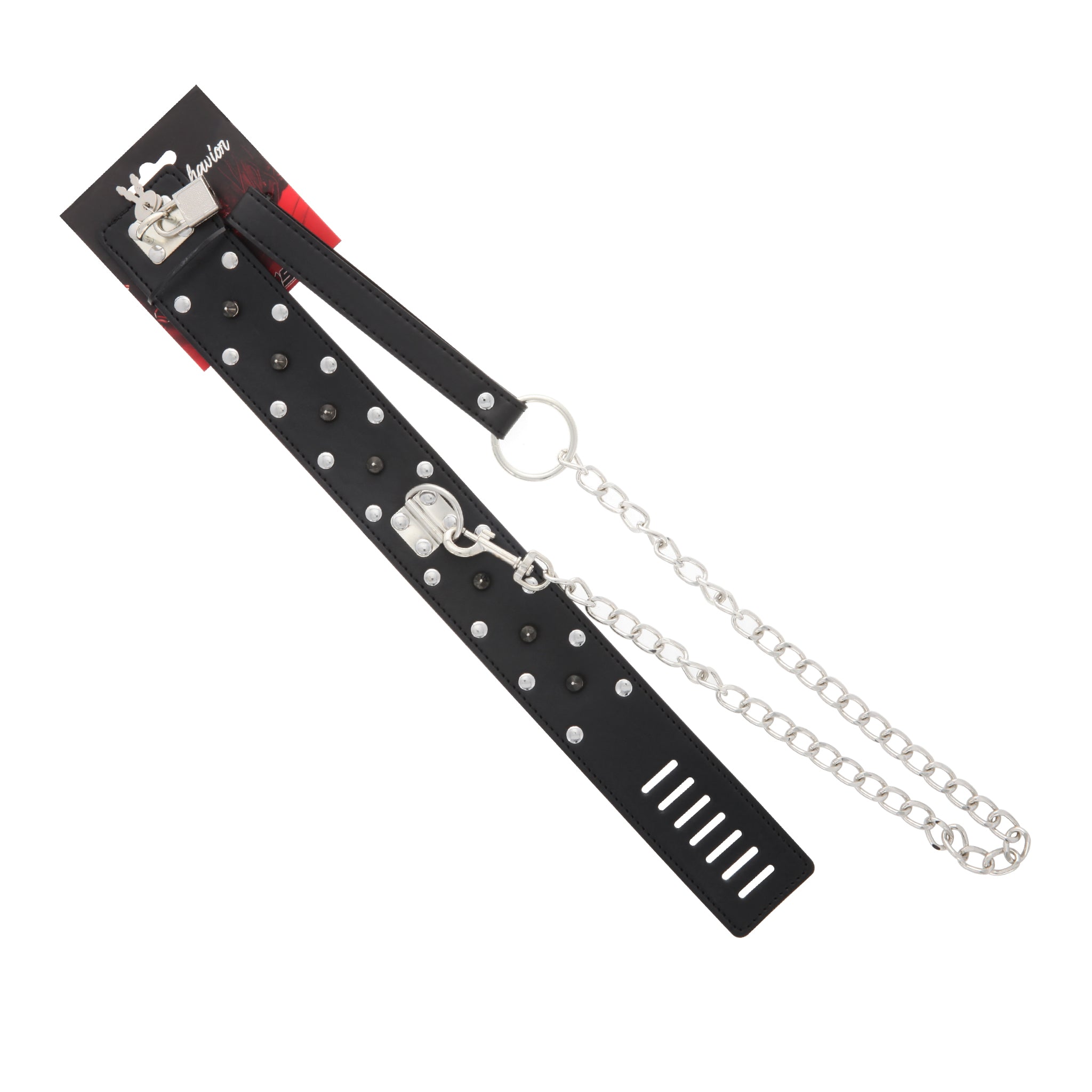 COLLAR BLACK PVC W/CIRCLE RIVIT-STUD RIVIT-LOCK-LEASH