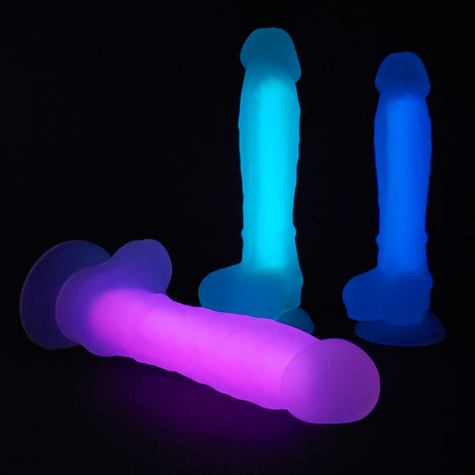 Glow-In-The-Dark Dick with Balls, Suction Cup Dildo - Night Lights