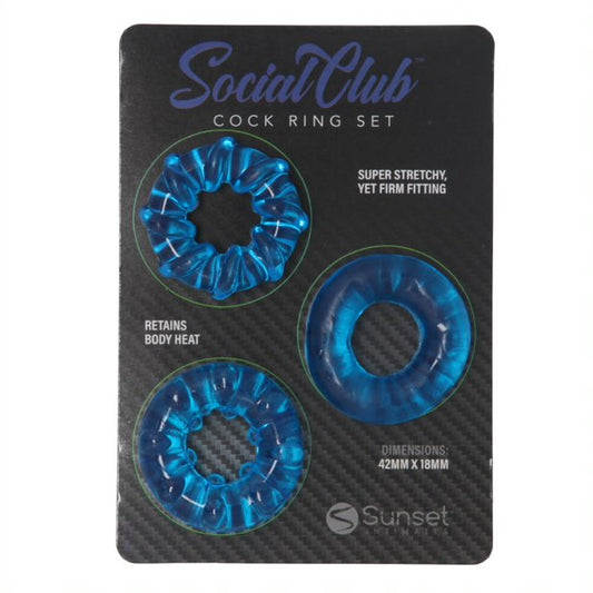 Social Club Cock Ring Set - Blue