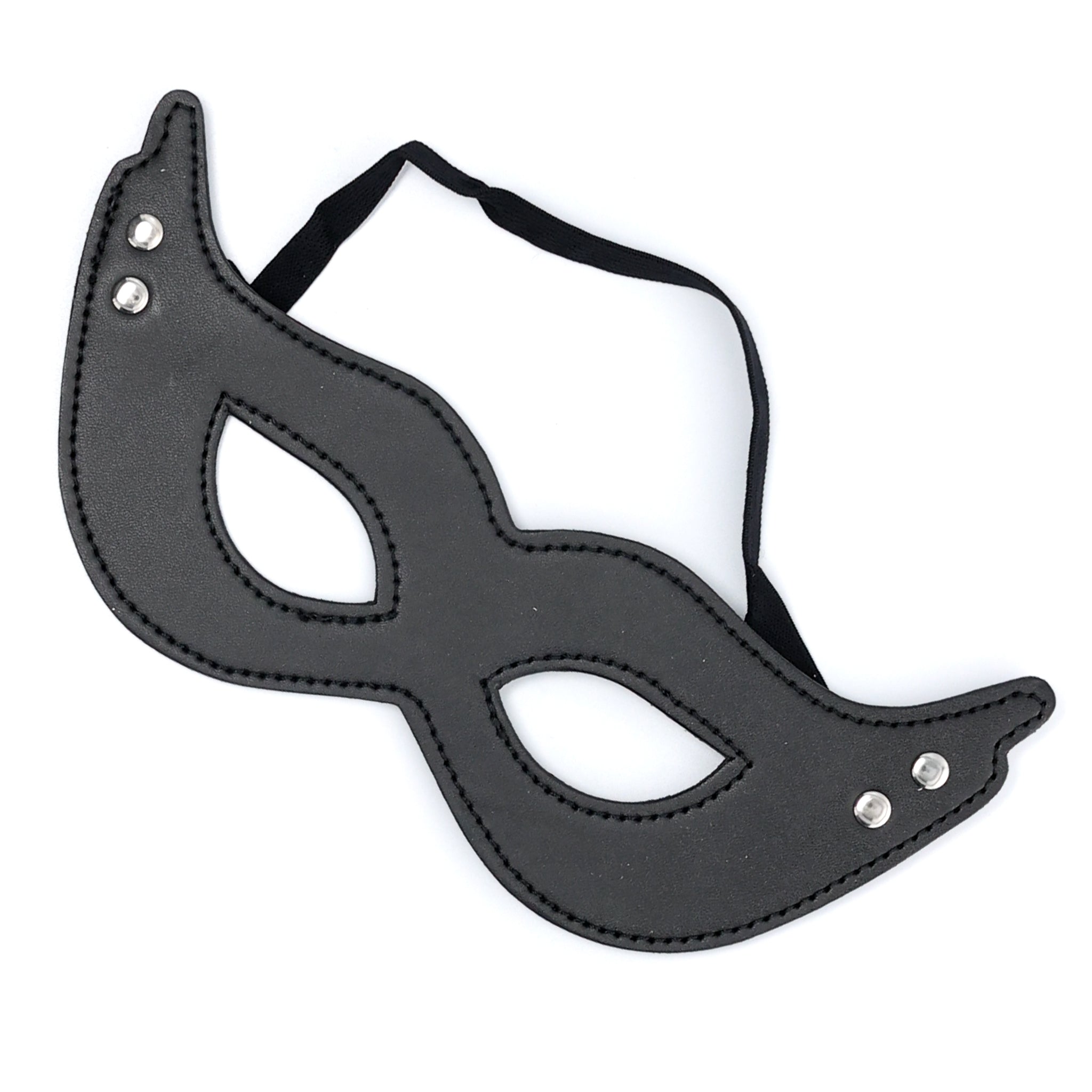 SEXCAPADES BLACK FAUX LEATHER 2 STUD CAT EYE MASK
