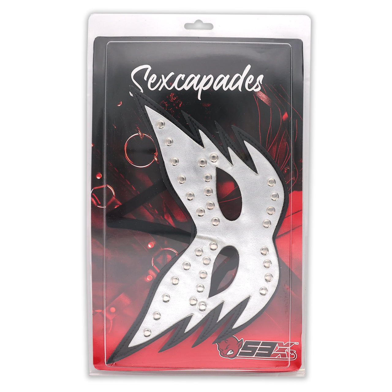 SEXCAPADES BLACK/SILVER CAT MAST W/RIVETS
