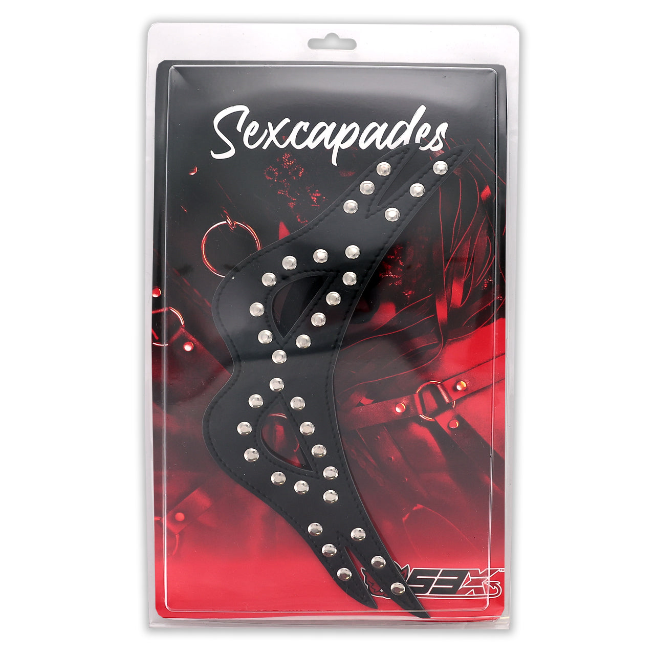 SEXCAPADES BLACK DEVIL MASK W/RIVETS