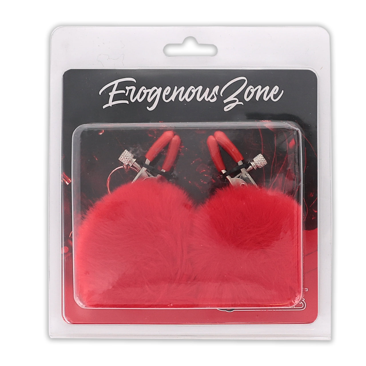 EROGENOUS ZONE RABBIT TAIL NIPPLE CLAMPS - RED