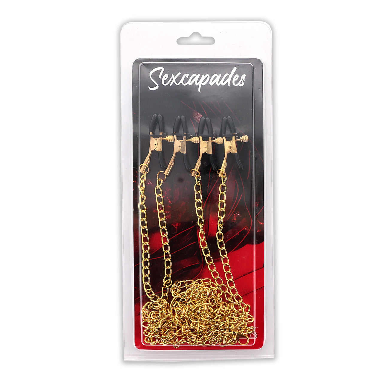 SEXCAPADES BODY CHAIN/NIPPLE AND LABIA CLAMPS - GOLD