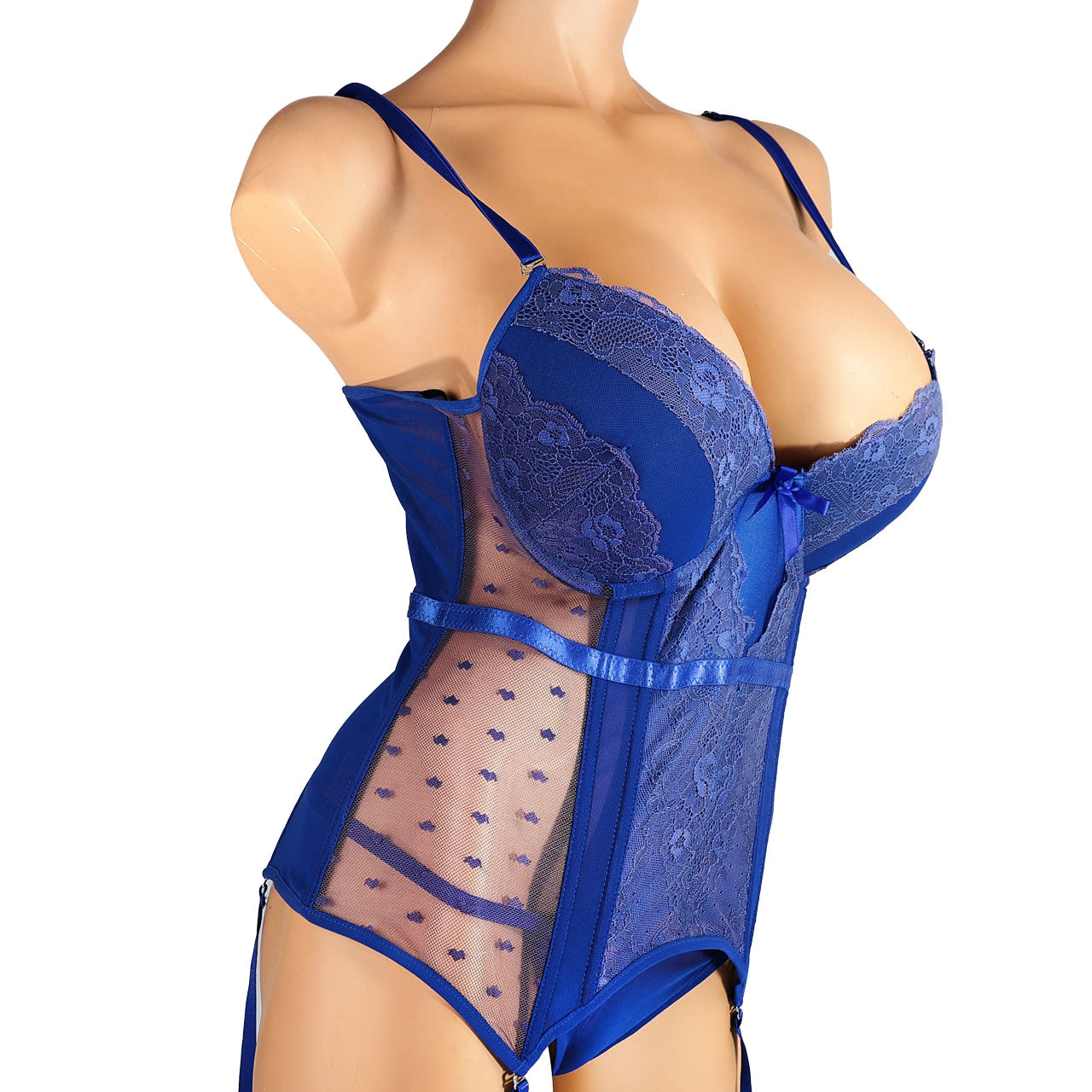 INTERNAL LOVE SATIN AND MESH CORSET ROYAL BLUE