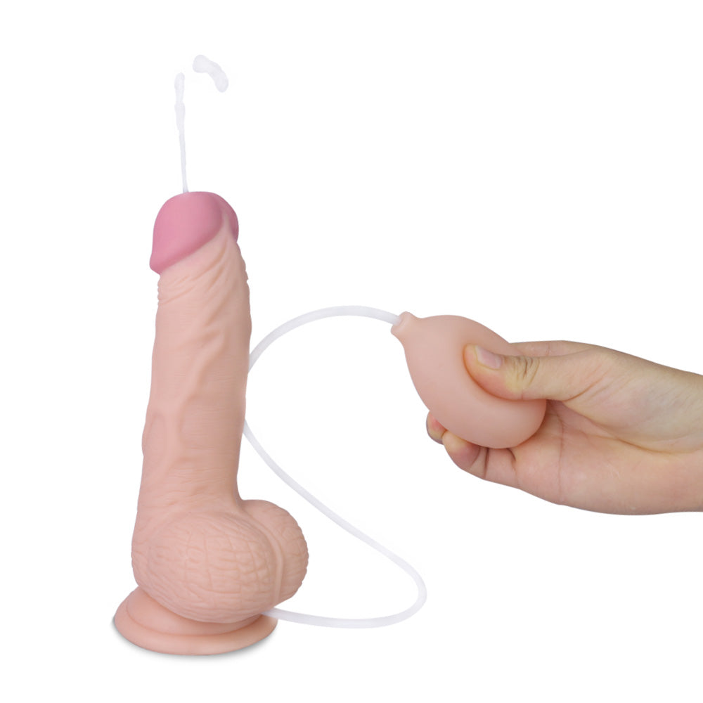 CUMMING SOFTEE 8IN EJACULATING DILDO W/BALLS FLESH