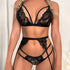 SI BRA & PANTY STRAPPY GARTER SET BLACK