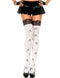White Opaque Thigh High with Skull Print and Lace Top