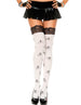 White Opaque Thigh High with Skull Print and Lace Top