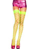 Neon Green Diamond Net Multi Strand Spandex Thigh Hi Hosiery, One Size