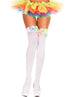 White Opaque Rainbow Satin Bow Thigh High Hosiery, One Size
