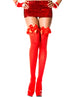Red Thigh Hi Hosiery with Satin Bow and Ruffle, One Size