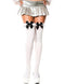 White and Black Thigh Hi Hosiery with Satin Bow and Ruffle, One Size