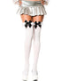 White and Black Thigh Hi Hosiery with Satin Bow and Ruffle, One Size