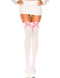 White Opaque Thigh High Stockings with Pink and White Checker Bow, One Size