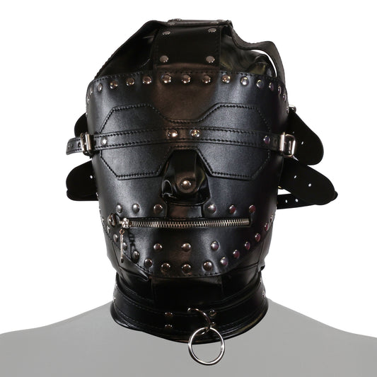 UNTAMED BLACK FAUX LEATHER METAL STUDDED DUNGEON MASK