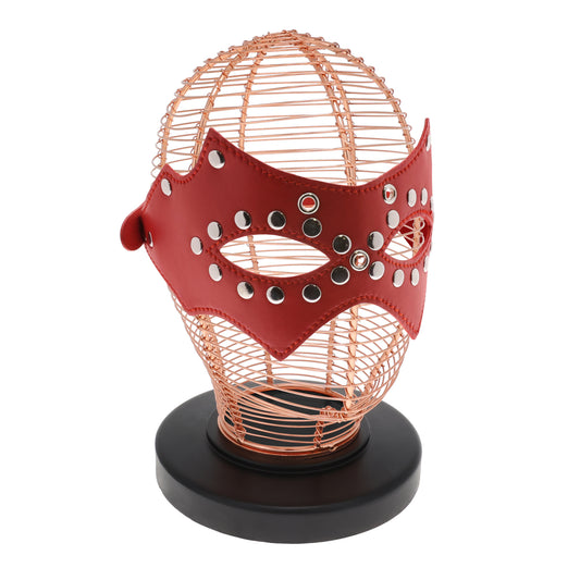 SEXCAPADES RED FAUX LEATHER STUDDED ADJUSTABLE FACE MASK