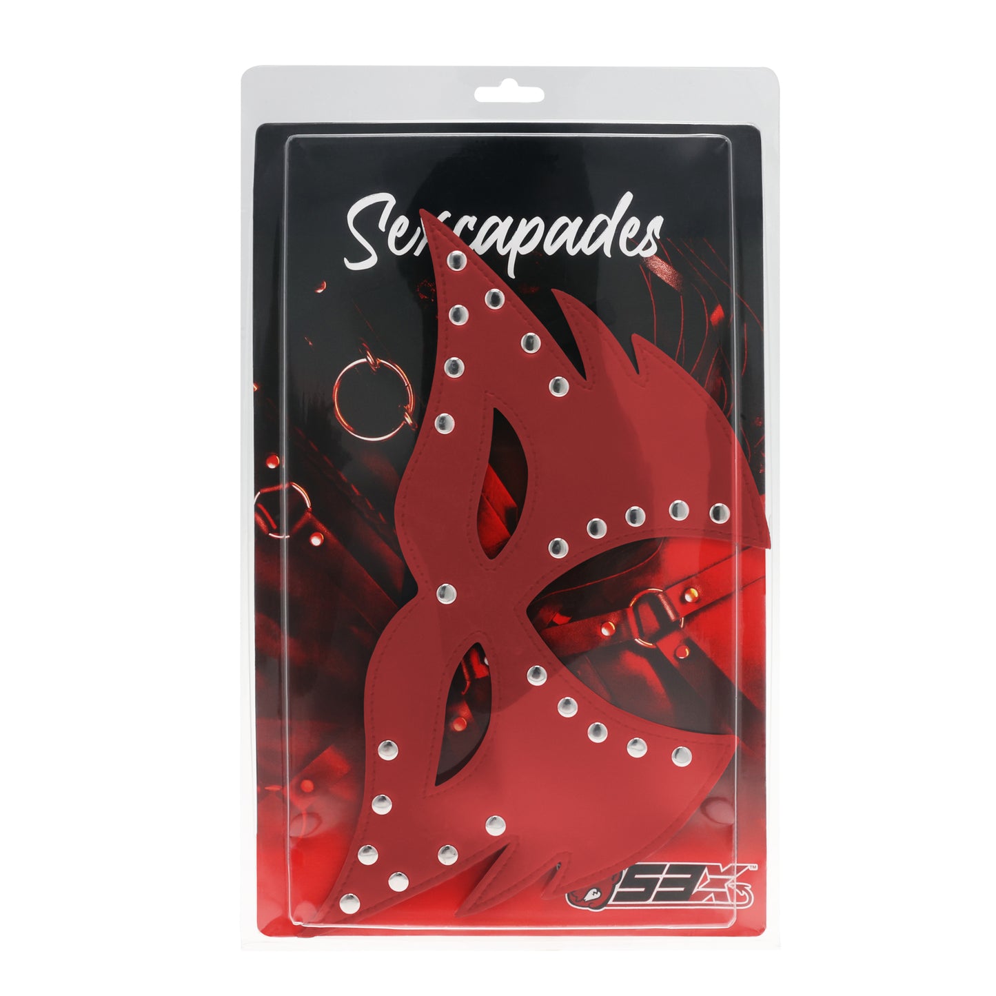 SEXCAPADES RED FULL FACE MASK W/RIVETS