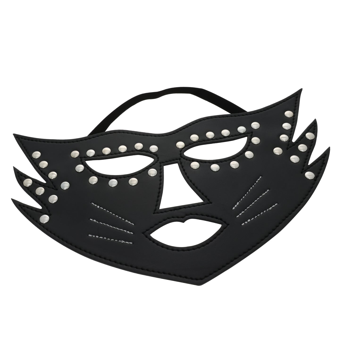 UNTAMED BLACK FAUX LEATHER STUDDED FULL FACE CAT MASK