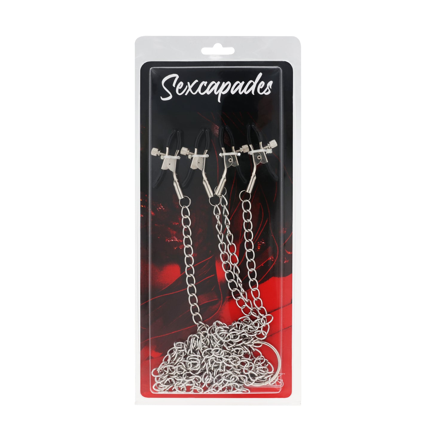 SEXCAPADES BODY CHAIN W/ ADJUSTABLE NIPPLE AND LABIA CLAMPS