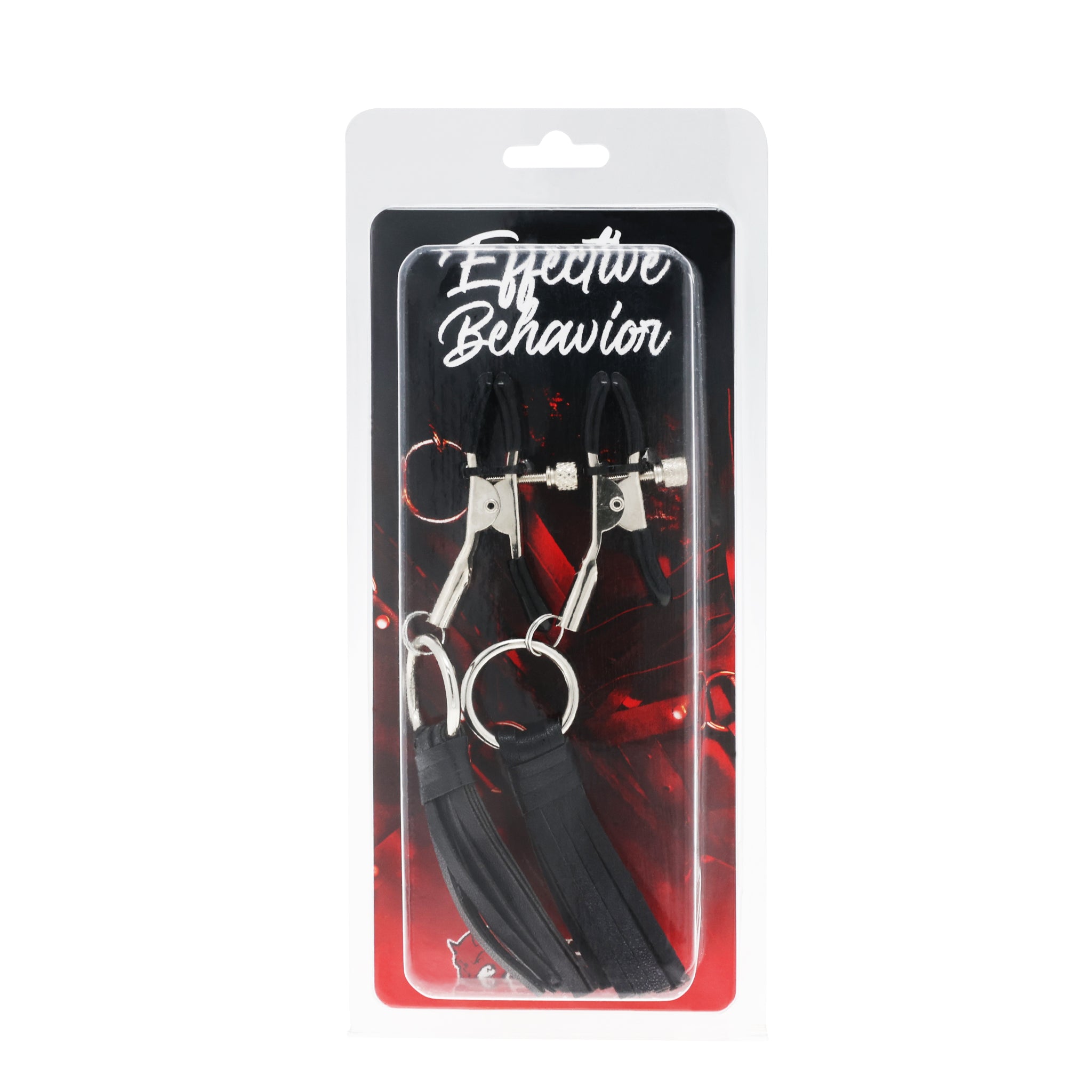 EFFECTIVE BEHAVIOR BLACK FAUX LEATHER TASSLE ADJUSTABLE NIPPLE CLAMPS