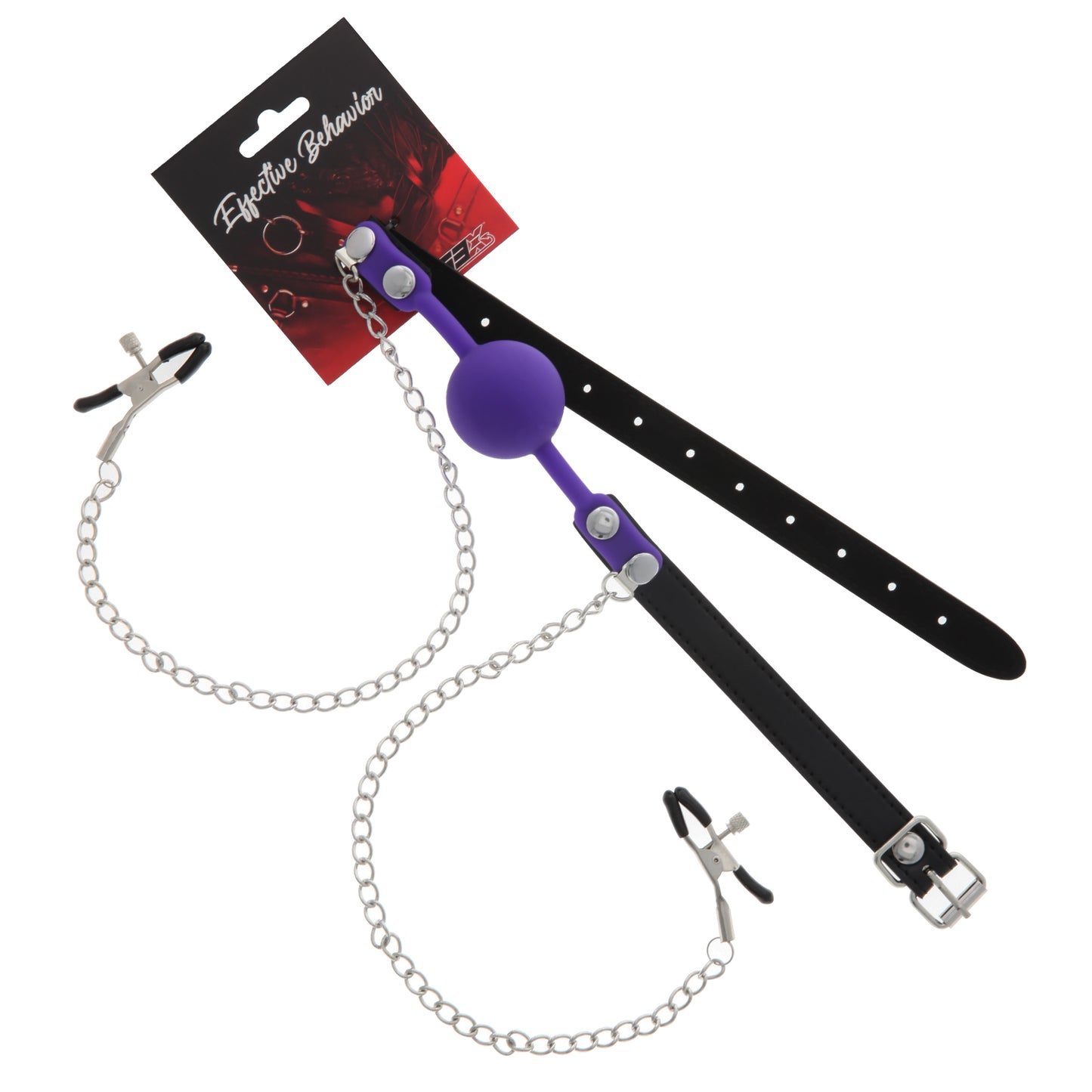 BALL GAG PURPLE W/ADJUSTABLE NIPPLE CLAMPS