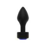 ANAL PLUG AL ALLOY MEDIUM BLACK WITH BLUE JEWEL