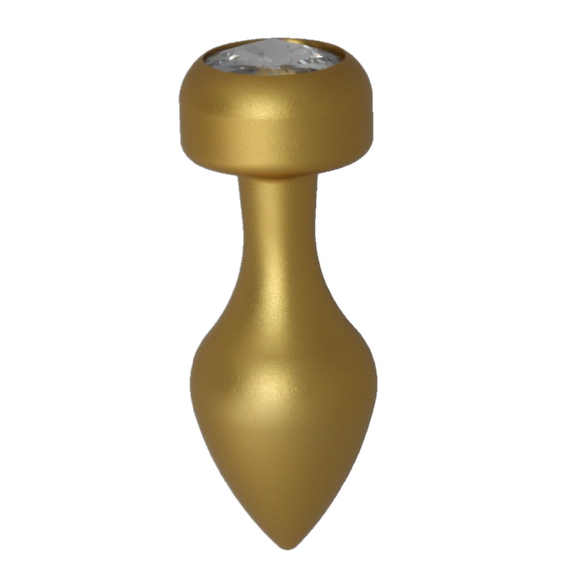 Alloy Butt Plug with Clear Jewel, Gold Medium