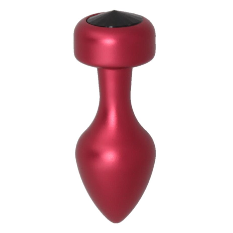 Alloy Butt Plug with Black Jewel, Red Small
