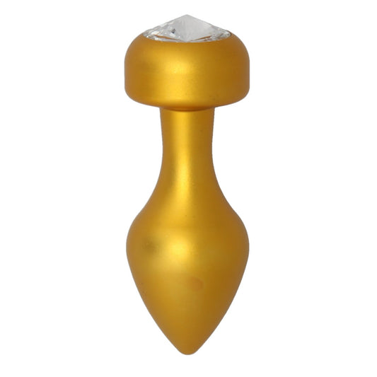 Alloy Butt Plug with Clear Jewel, Gold Large
