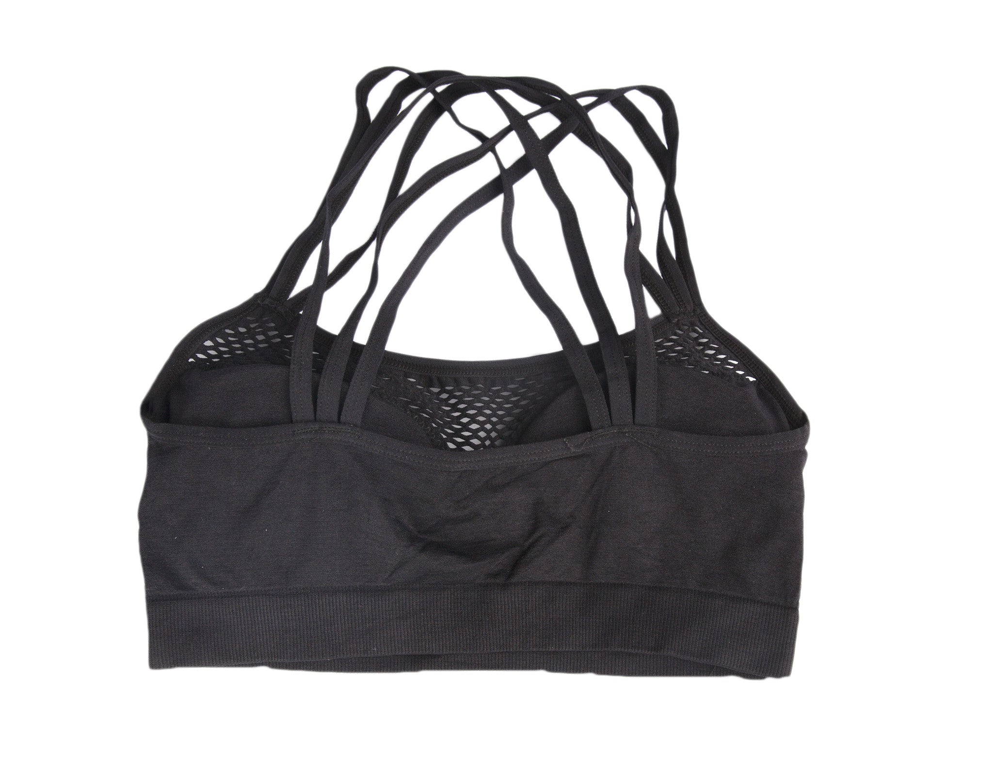 Black Seamless Strappy Mesh Criss-Cross Back Sports Bra