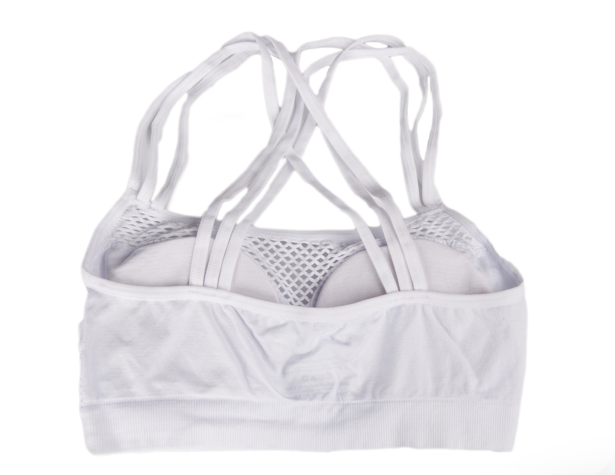 White Seamless Strappy Mesh Criss-Cross Back Sports Bra