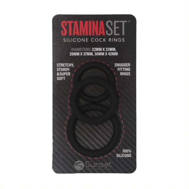 Silicone Cock Ring Stamina Set - Black