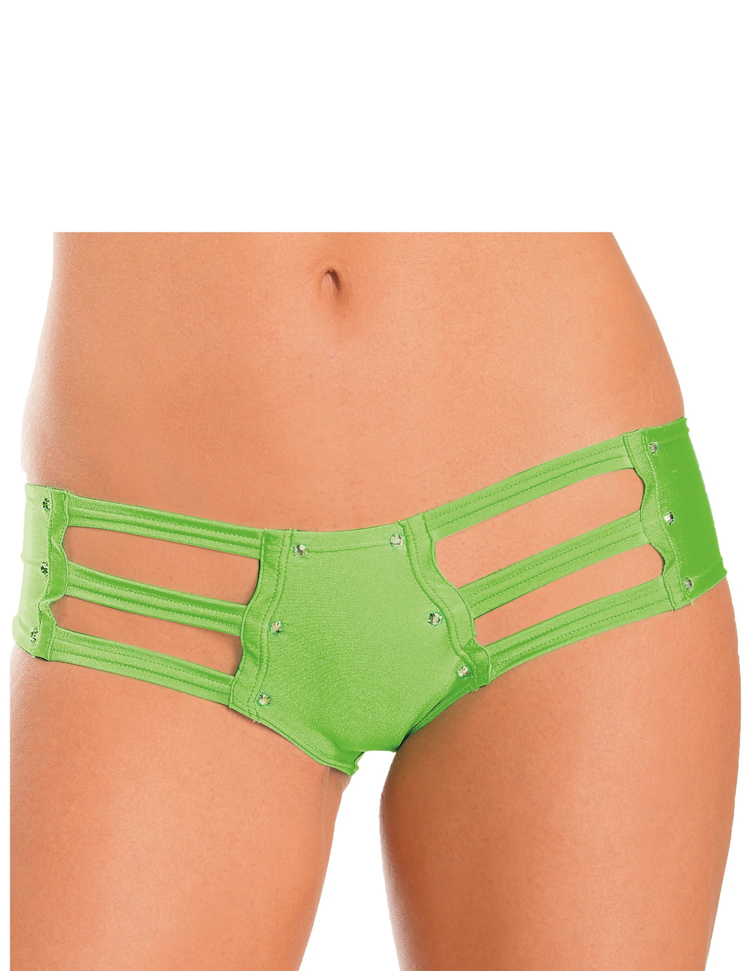 Jeweled Side Strap Booty Shorts Neon Lime